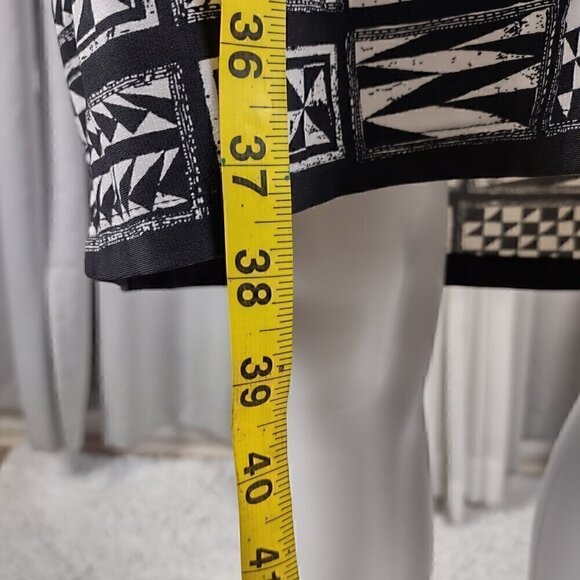 Emma & Michele Blue & Black Geometric V-Neck Stretch Blouson Shirt Dress Size L - Picture 7 of 13